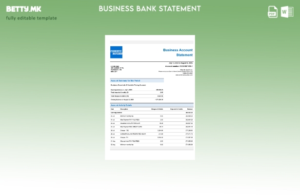 модерен стил American Express Air Miles Извод на претпријатие за сметка на Word 